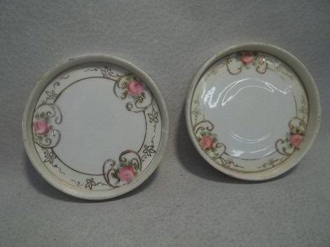 2 Old Hand Painted Nippon Drink Trays: 3.5 inch, hand painted