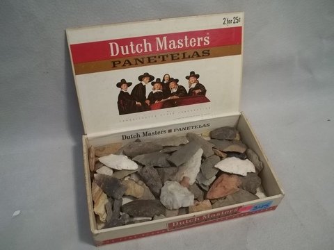 Cigar Box Full of Estate Arrowheads: some chipped