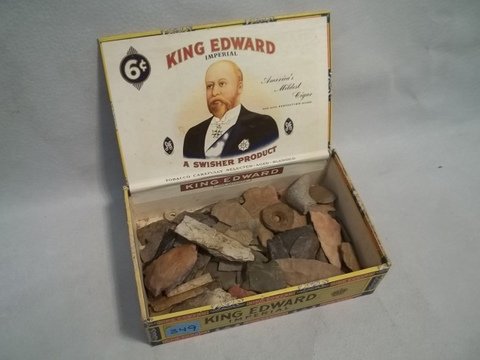 Cigar Box Full of Estate Arrowheads: some chipped