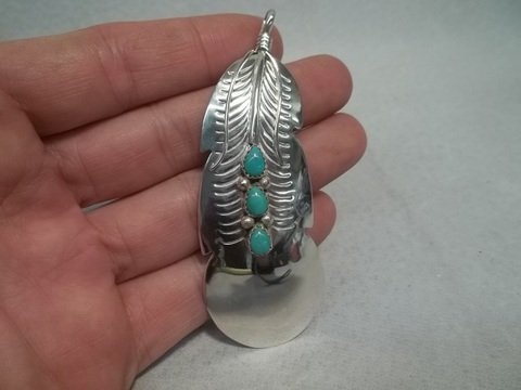 Tim Yazzie Sterling Navajo Turquiose Large Pendant