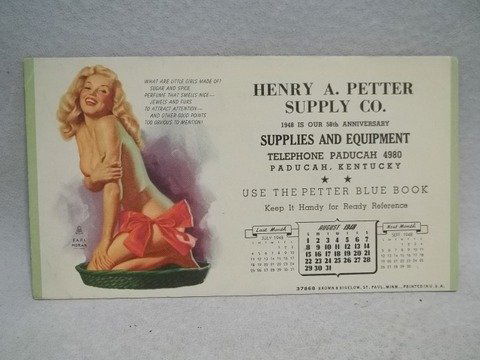 1948 Marilyn Monroe Pin-up Girl Calendar by Moran: This is artwork of Marilyn Monroe as painted by Earl Moran. Moran, a noted pin-up girl artist of the time, used Marilyn as his model several times from 1948 to 1950. Moran would take a photo of Marily