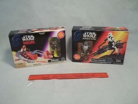1995 96 Two Star Wars Toys MIB: swoop and imperial speeder bike