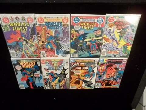 8 Worlds Finest Comic Books 80s Superman Batman: believe early 1980s, some giant sizes, all very fine to near mint range average