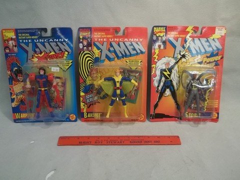 1992 X-Men Xforce Figures Storm Etc MOC: These are X-Men Warpath, Banshee (scarce) and Storm, Mint on Card.