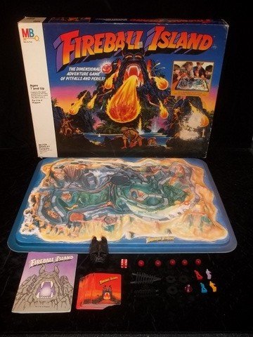 Super Rare Milton Bradley Fireball Island Game: Super Rare 1986 milton bradley fireball island game, 99% complete, missing only 1 plastic token. Everything else is there and complete, box has a mark on the front. Very high dollar game, one of milto