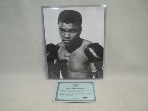 Muhammad Ali Autograph Photo COA: nice Muhammad Ali autographed fighter photo with certificate of authenticity and serial number