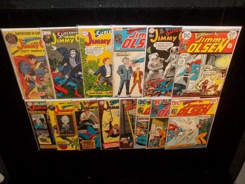 14 1960s 70s Supermans Pal Jimmy Olsen Comic books: These comics are nice, no bad comics, all collectible, average in the Fine to Very Fine range. You won't be disappointed! Some nice Jack Kirby art in here.