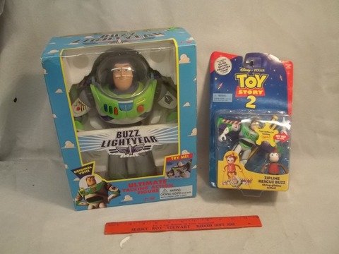 2 Disney Pixar Buzz Lightyear Toys MIB MOC: mint in box and mint on card