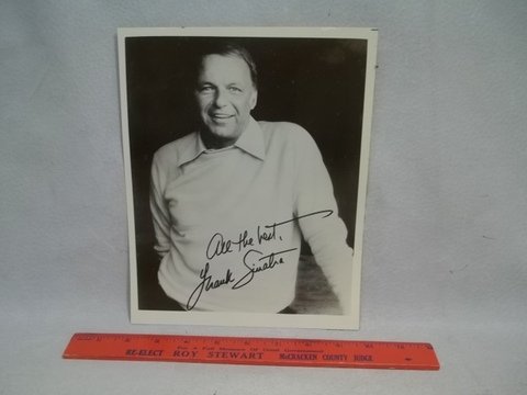 1980s Frank Sinatra Autograph Photo Authentic: Photo signed in the EARLY 1980s, there is wear to photograph. Signed "All the Best, Frank Sinatra." Some light spots upper right corner. Signature in good shape.