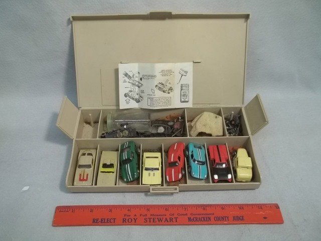 Slot Cars 60s Aurora Model Motoring Thunderjets: PICS ADDED Jan. 28 Monday - have not been tested on a track - the yellow roadster seems really nice, 6 total cars, seems like another body and a half body, and a chasis, and other parts - see photos