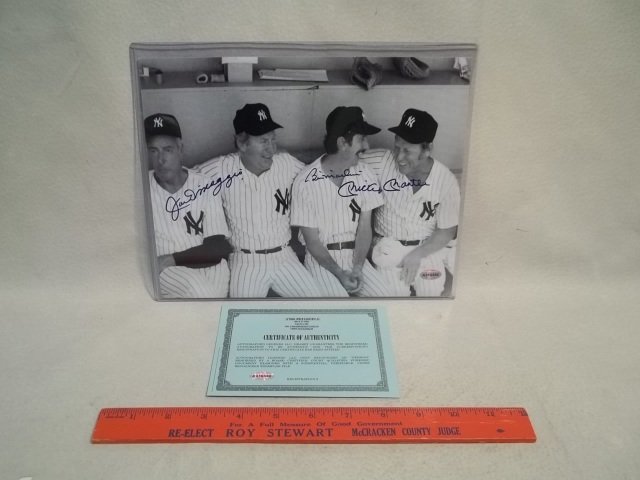 Dimaggio Mantle Martin Autograph Photo COA: joe dimaggio, mickey mantle, billy martin autograph with coa
