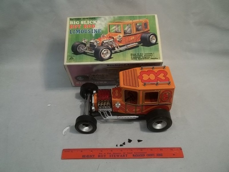 1960s Big Slicks Hot Rod Limousine Alps Japan Vintage: In the box, probably never used, would be mint unused but has some small chipping on the bottom as seen, otherwise in excellent condition. chipping is natural aging of the plastic on the bottom - thin