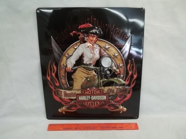 Embossed Metal Harley pirate Girl Sign: modern