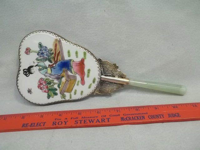 Large Oriental Hand Painted Lady Hand Mirror