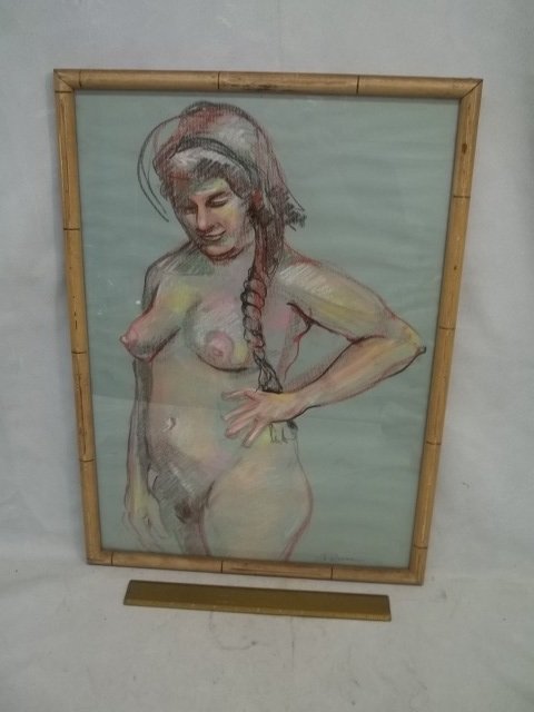16x23 Leizman Nude pastel & charcoal art: .