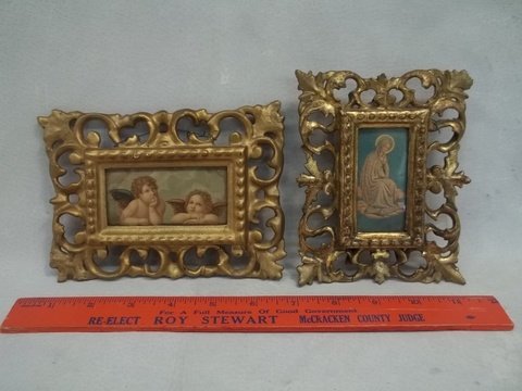 2 Antique Wooden Frames With Prints: .