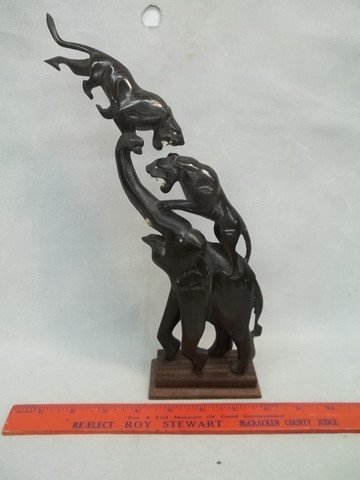 Ebony Wood Lion Elephant Statue: missing tusks