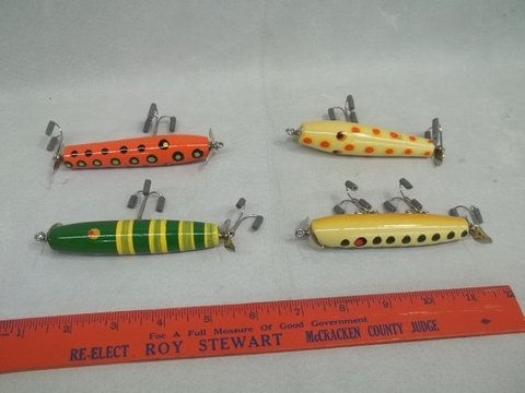 4 Nice Hand painted Handmade Wood Fishing Lures: all are signed, great lot