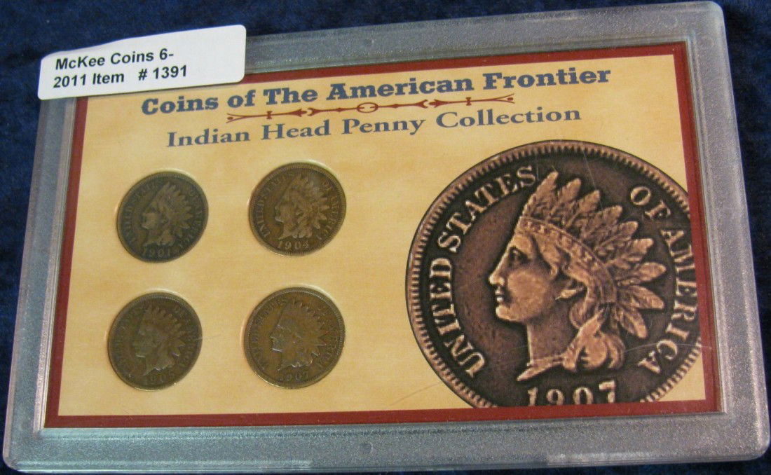 1391. Four-Piece Set Coins of the American Fronti: 1391. Four-Piece Set Coins of the American Frontier. Indian Head Penny Collection.