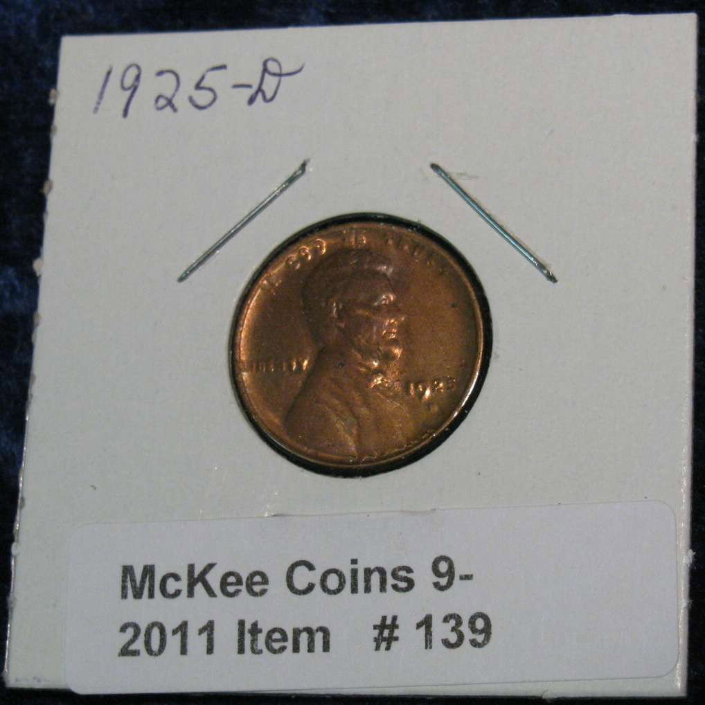 139. 1925 D Lincoln Cent. Red-Brown Unc.: 139. 1925 D Lincoln Cent. Red-Brown Unc.