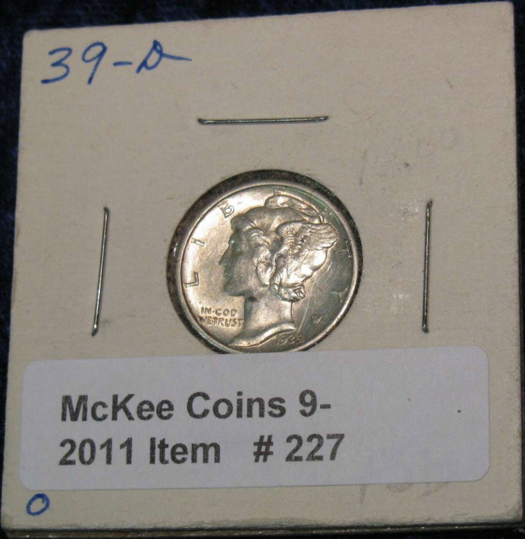 227. 1939 D Mercury Dime. AU 50.: 227. 1939 D Mercury Dime. AU 50.