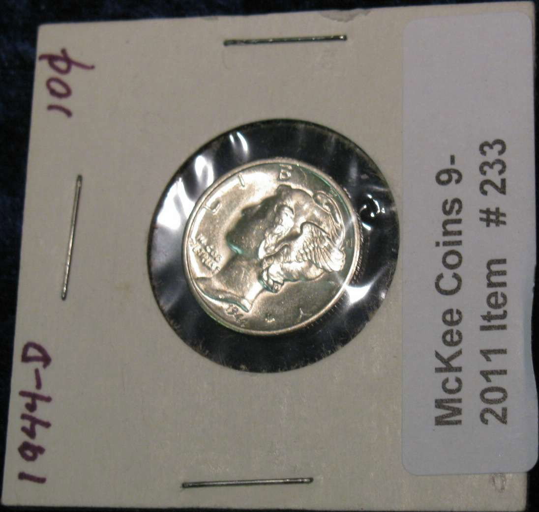 233. 1944 D Mercury Dime. Brilliant Unc.: 233. 1944 D Mercury Dime. Brilliant Unc.
