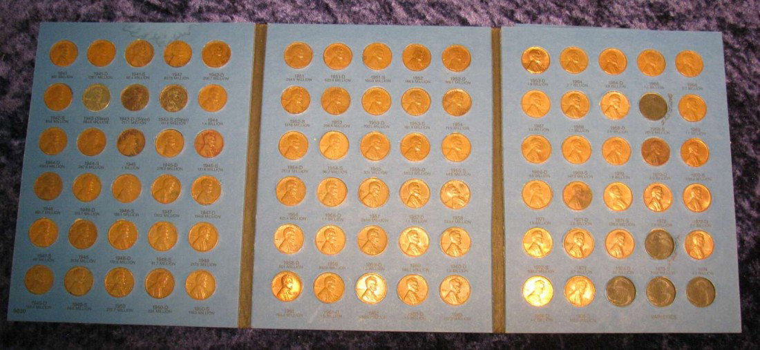 330. 1941 up Partial Set of Lincoln Cents in a Whitman : 330. 1941 up Partial Set of Lincoln Cents in a Whitman folder. Circulated. (85 pcs.).