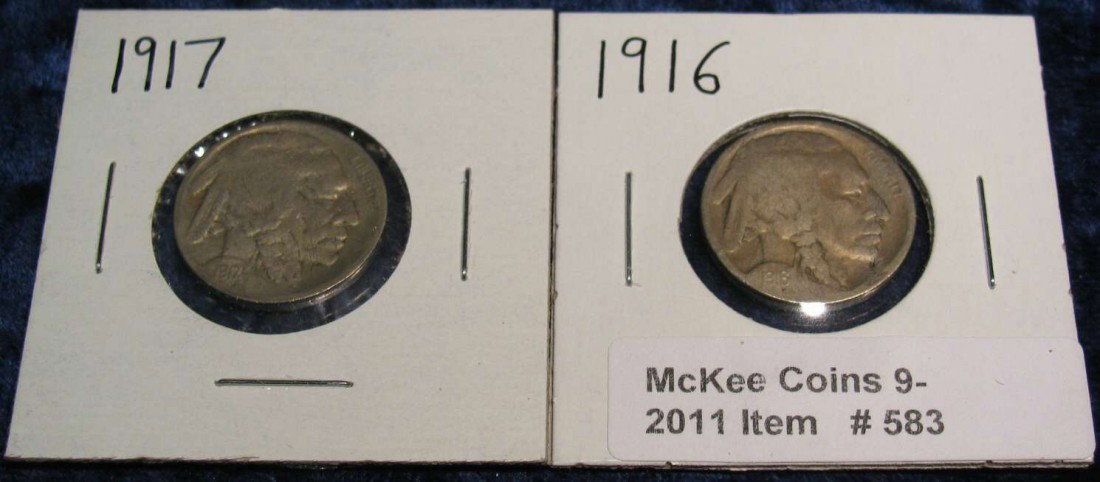 583. 1916 P & 17 P Buffalo Nickels. G-4.: 583. 1916 P & 17 P Buffalo Nickels. G-4.