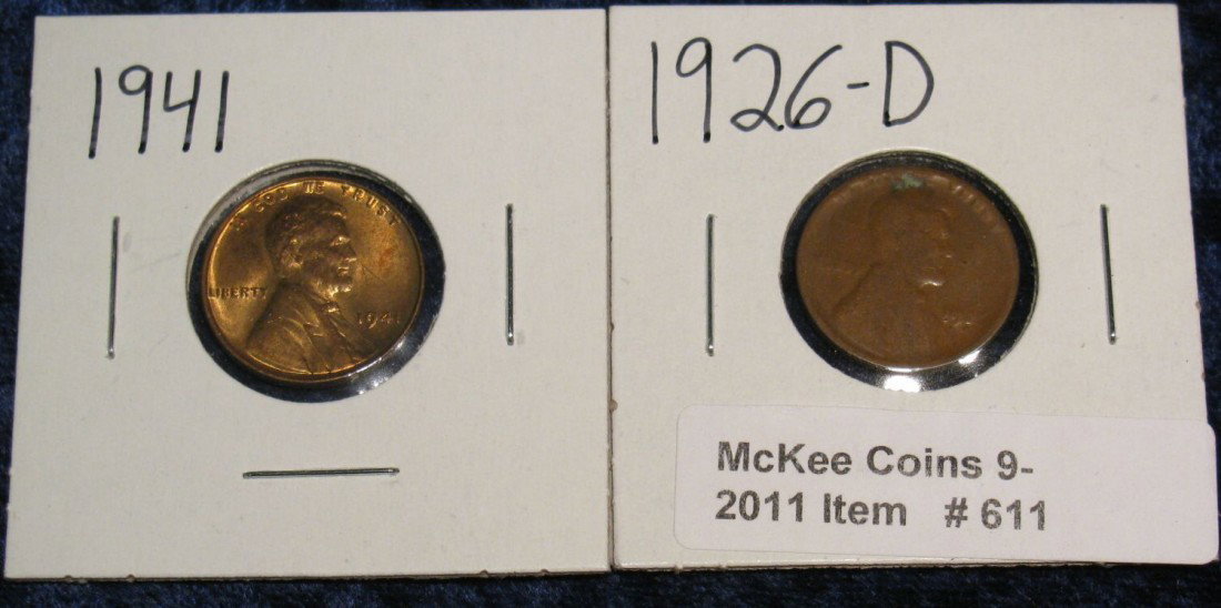 611. 1926 D G-4 & 41 P Brilliant Unc Lincoln Cents.: 611. 1926 D G-4 & 41 P Brilliant Unc Lincoln Cents.