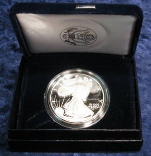 765. 1994 American Eagle Proof Silver Dollar in origina: 765. 1994 American Eagle Proof Silver Dollar in original case. One ounce .999 fine Silver. With COA.