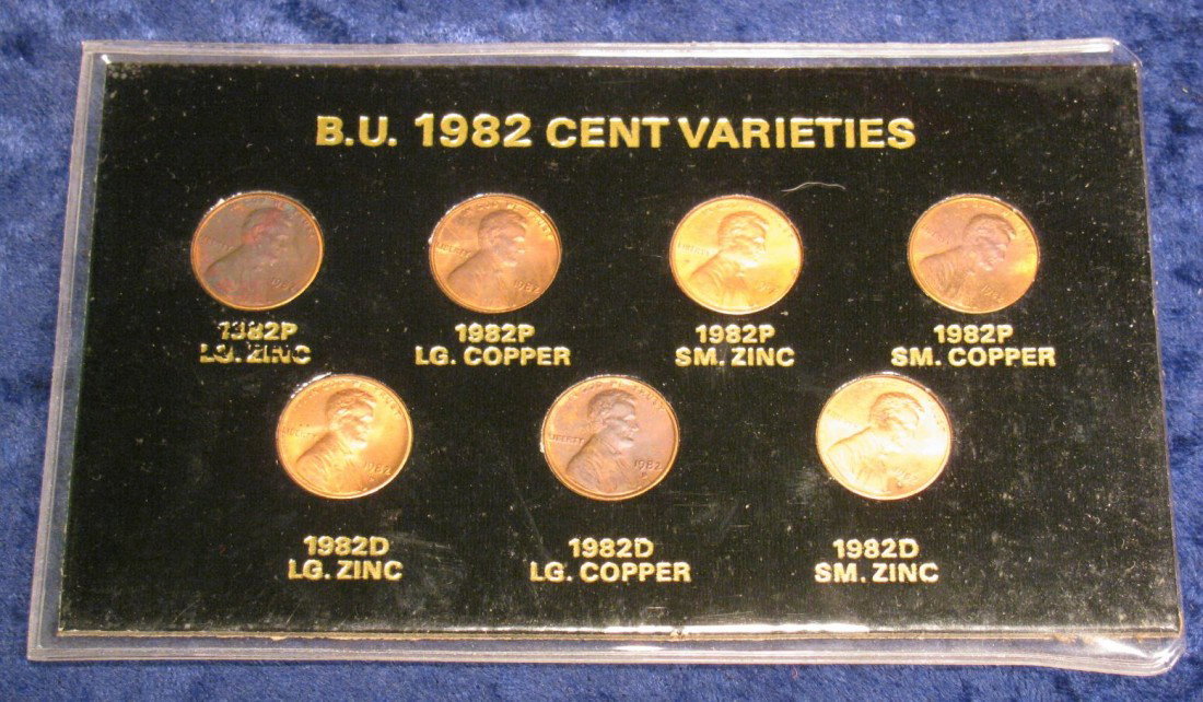 784. Seven-piece 1982 Lincoln Cent Variety Set in holde: 784. Seven-piece 1982 Lincoln Cent Variety Set in holder.
