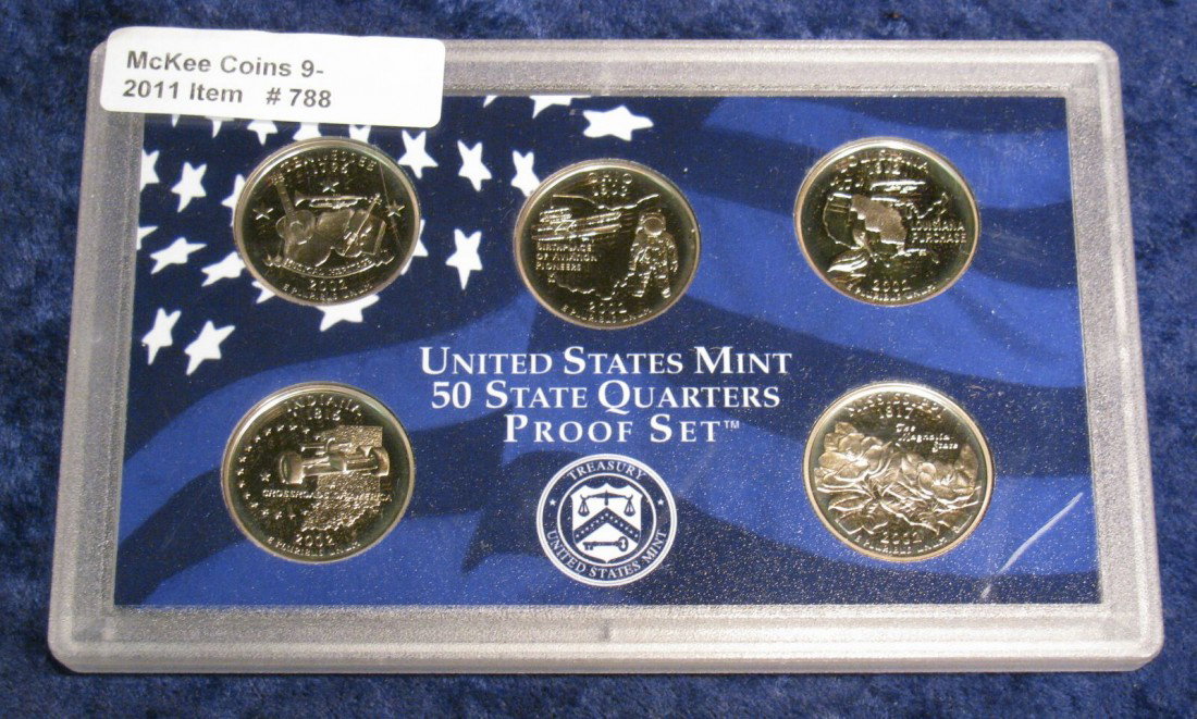 788. 2002 S Statehood Quarter Set in original plastic M: 788. 2002 S Proof Statehood Quarter Set in original plastic Mint case. No box or COA.