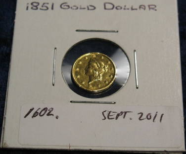 1602. 1851 U.S. Gold One Dollar Liberty. Ex. jewelry.: 1602. 1851 U.S. Gold One Dollar Liberty. Ex. jewelry.