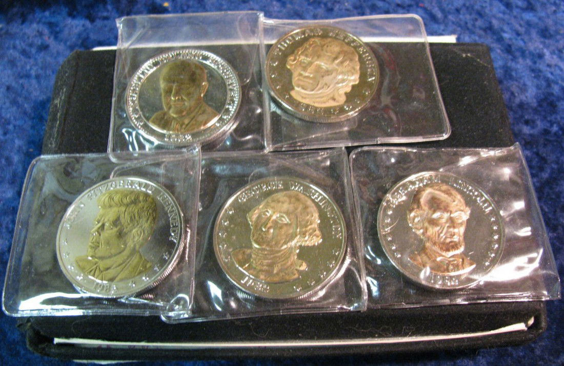 352. Five-Piece Double Eagle U.S. Presidents Set.: 352. Five-Piece Double Eagle U.S. Presidents Set in original box. All layered in 24K Gold..