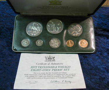 489. 1972 Trinidad & Tobago Sterling Silver Proof Set.: 489. 1972 Trinidad & Tobago Sterling Silver Proof Set. 8-pcs. In original case as issued.