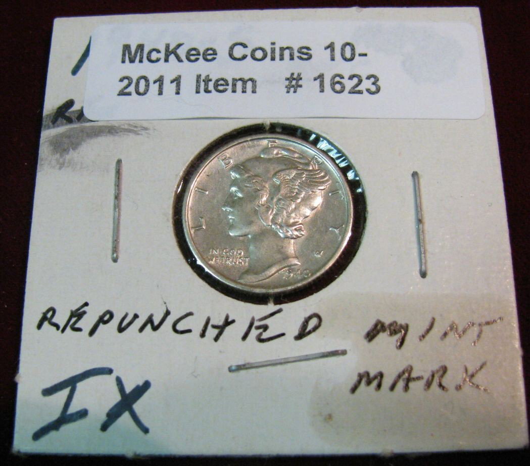 1623. 1940 Repunched S Mint Error Mercury Dime. AU+: 1623. 1940 Repunched S Mint Error Mercury Dime. AU+