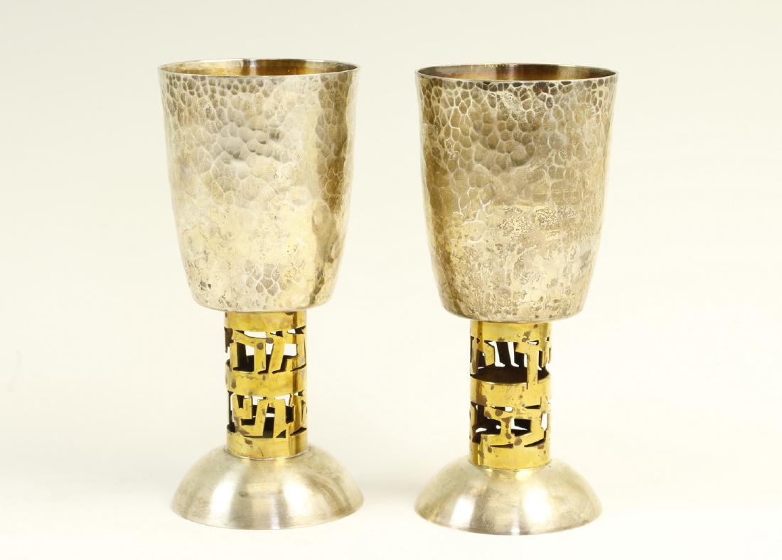 A PAIR OF STERLING SILVER KIDDUSH GOBLETS BY BIER. (1 of 1)