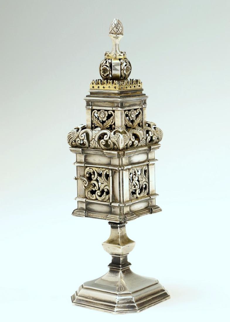 A LARGE SILVER SPICE TOWER. Continental, 20th century. (1 of 1)