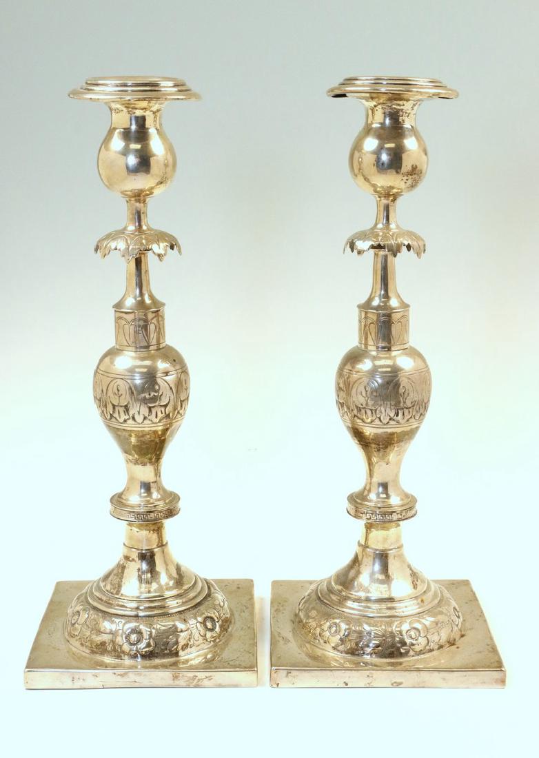 A PAIR OF SILVERPLATED CANDLESTICKS. Poland, 19th (1 of 1)