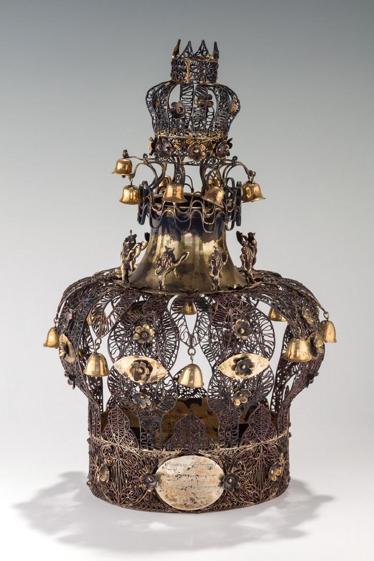 A LARGE SILVER TORAH CROWN BY HERSHEL PIKKAR. Crown (1 of 1)