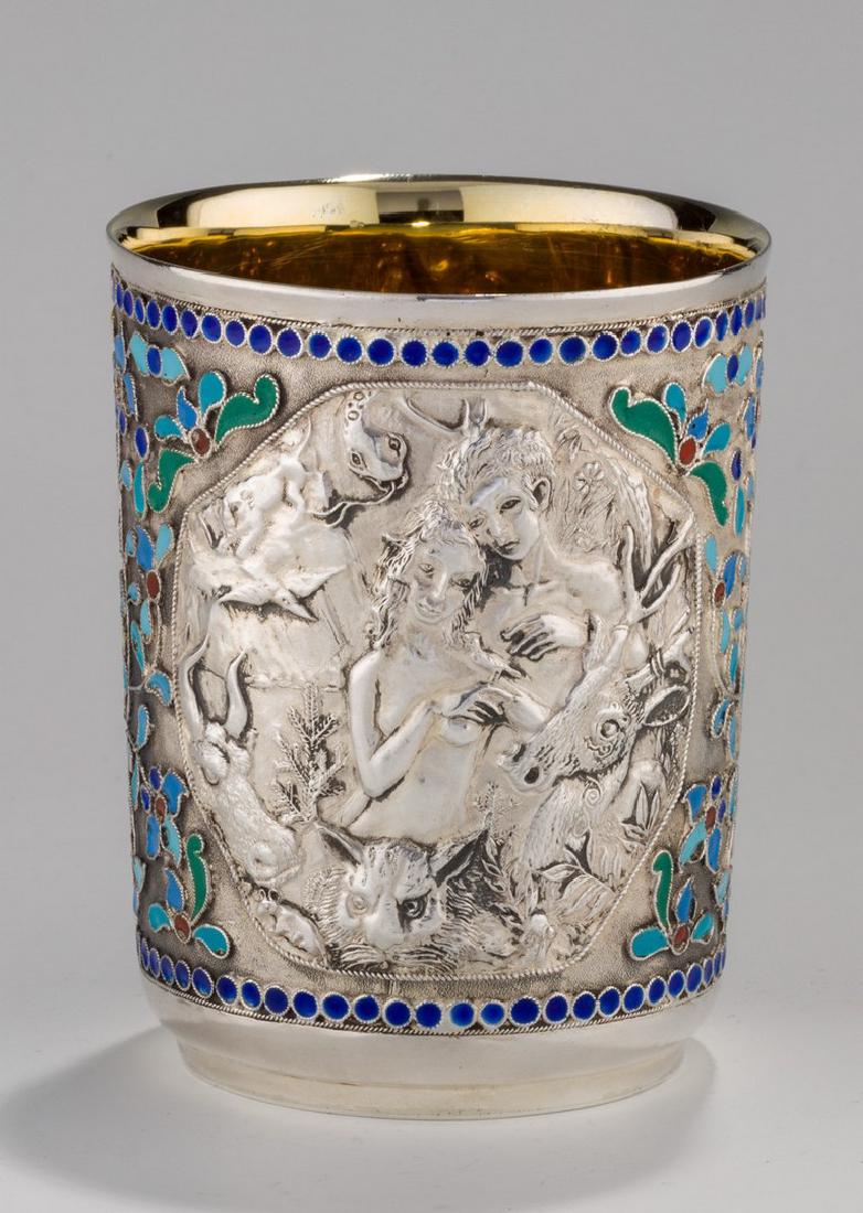 A MASSIVE SILVER AND ENAMEL KIDDUSH BEAKER BY HENRYK (1 of 1)