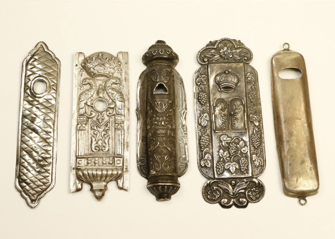 A GROUP OF FIVE SILVER MEZUZAH CASES (1 of 1)