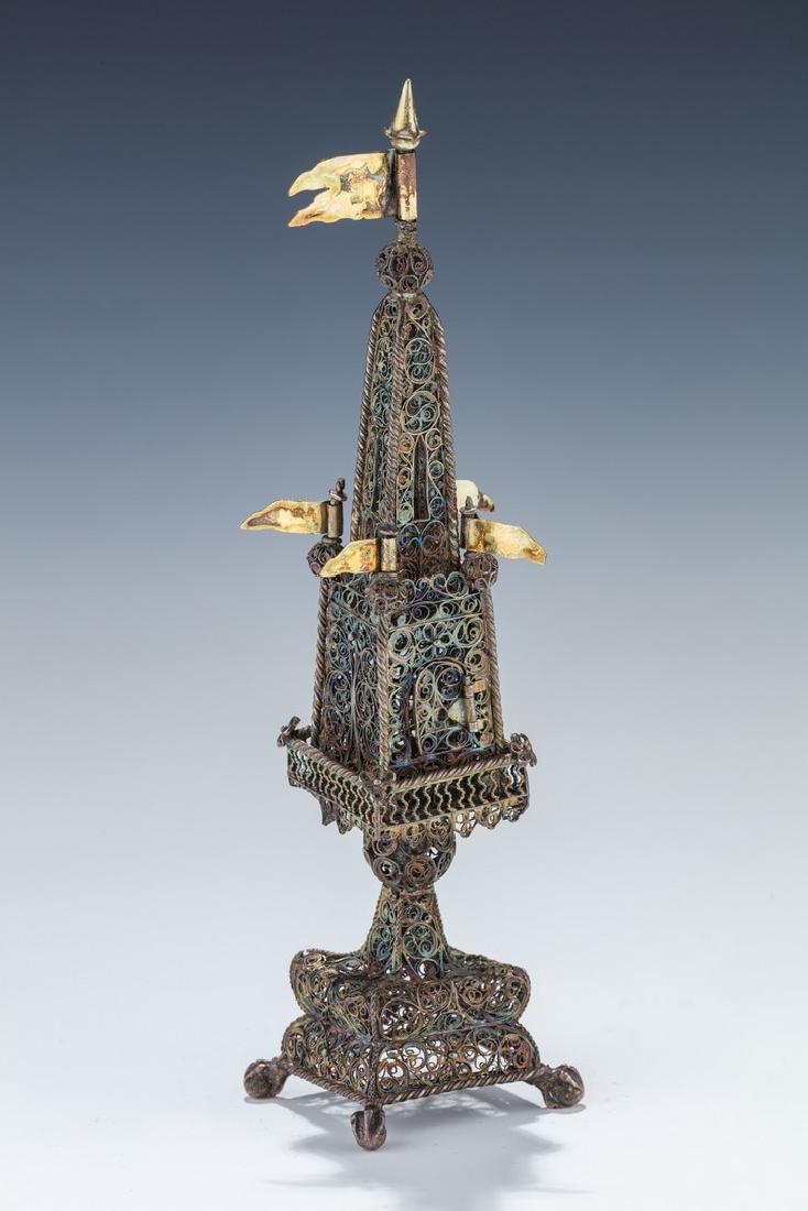 AN EARLY SILVER FILIGREE SPICE CONTAINER. Lemberg (1 of 1)