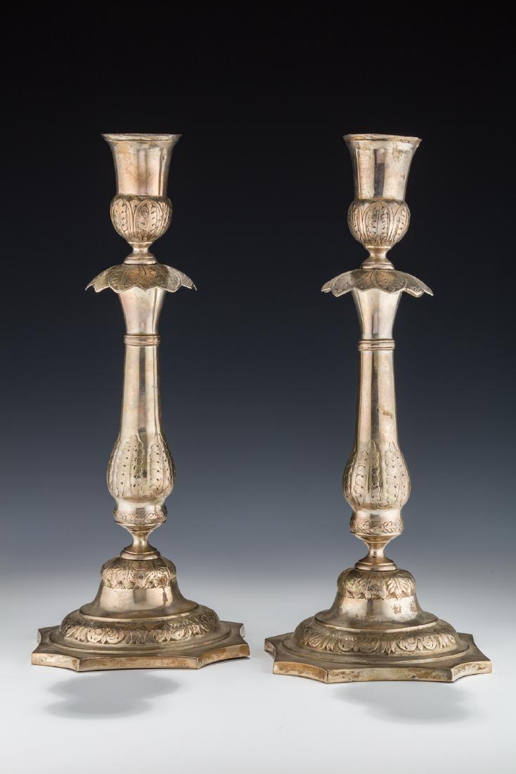 A PAIR OF LARGE SILVER CANDLESTICKS. Poland, c. 1820. (1 of 1)