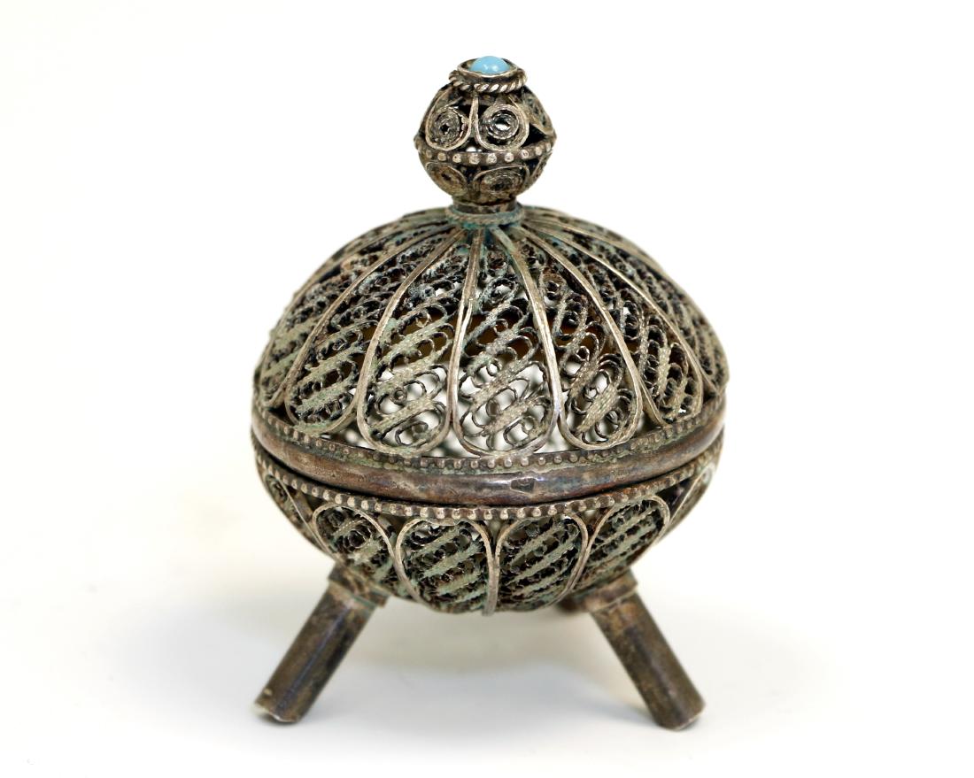 61. A SILVER SPICE CONTAINER. Jerusalem, 20th century. (1 of 1)
