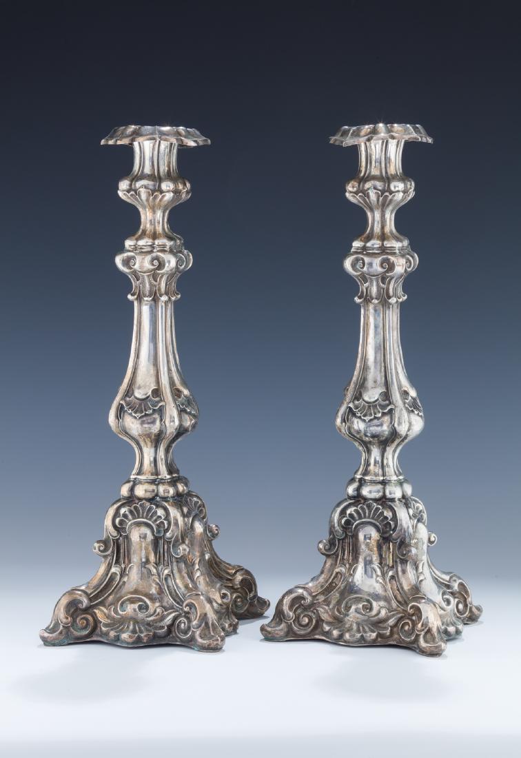 A PAIR OF VERY LARGE SILVER CANDLESTICKS. Poland, c. (1 of 1)