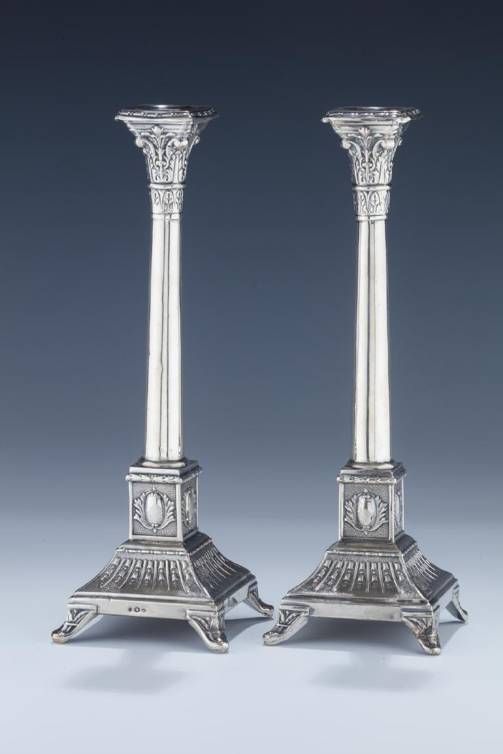 A PAIR OF SILVER CANDLESTICKS. Poland, c. 1920. Each on (1 of 1)