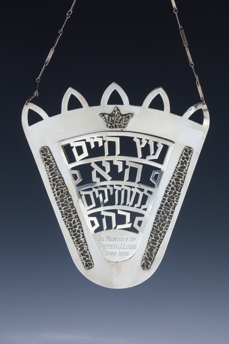 A STERLING SILVER TORAH SHIELD AND MATCHING POINTER BY (1 of 2)