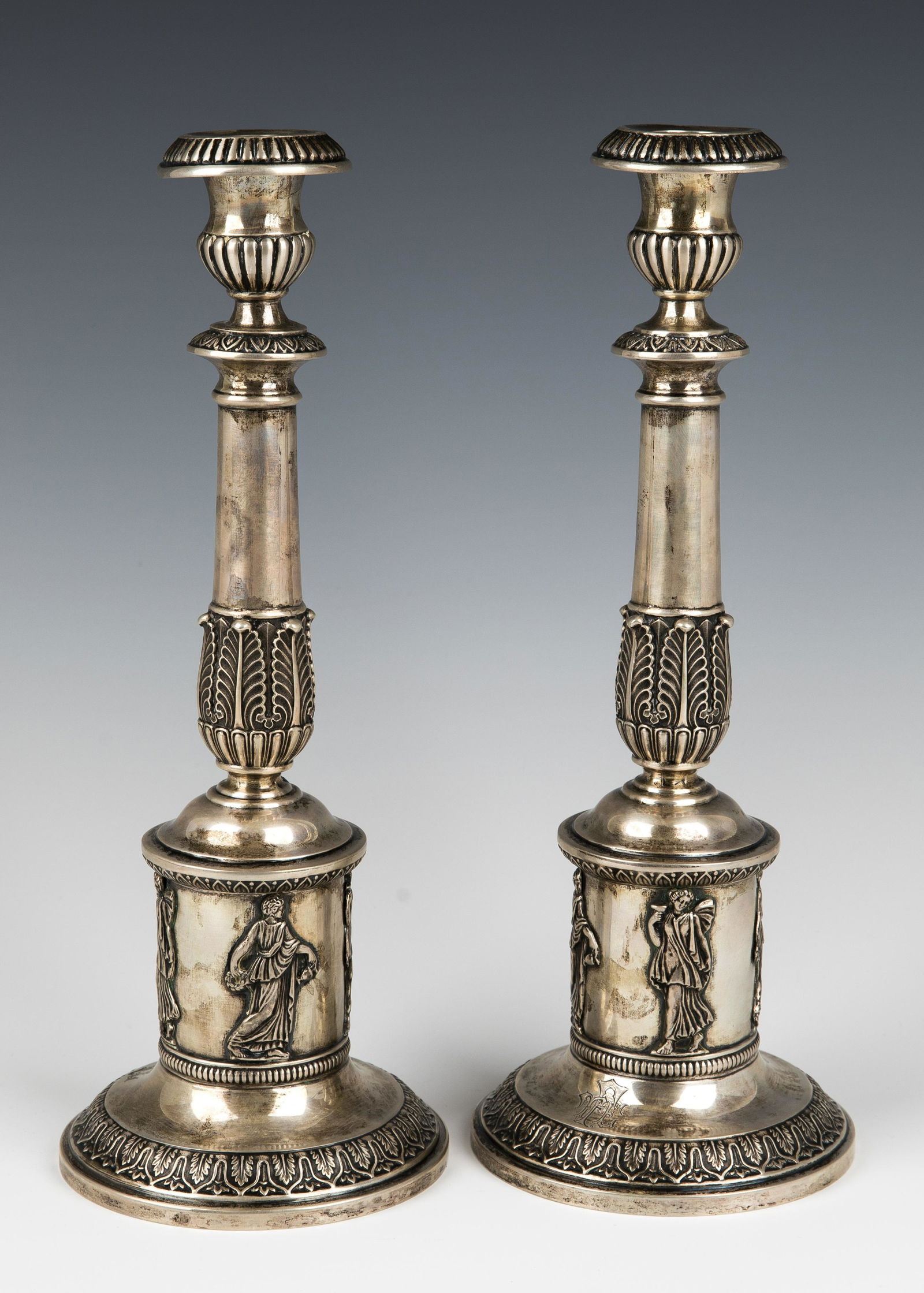 A PAIR OF HEAVY SILVER CANDLESTICKS. Germany, 19th (1 of 1)