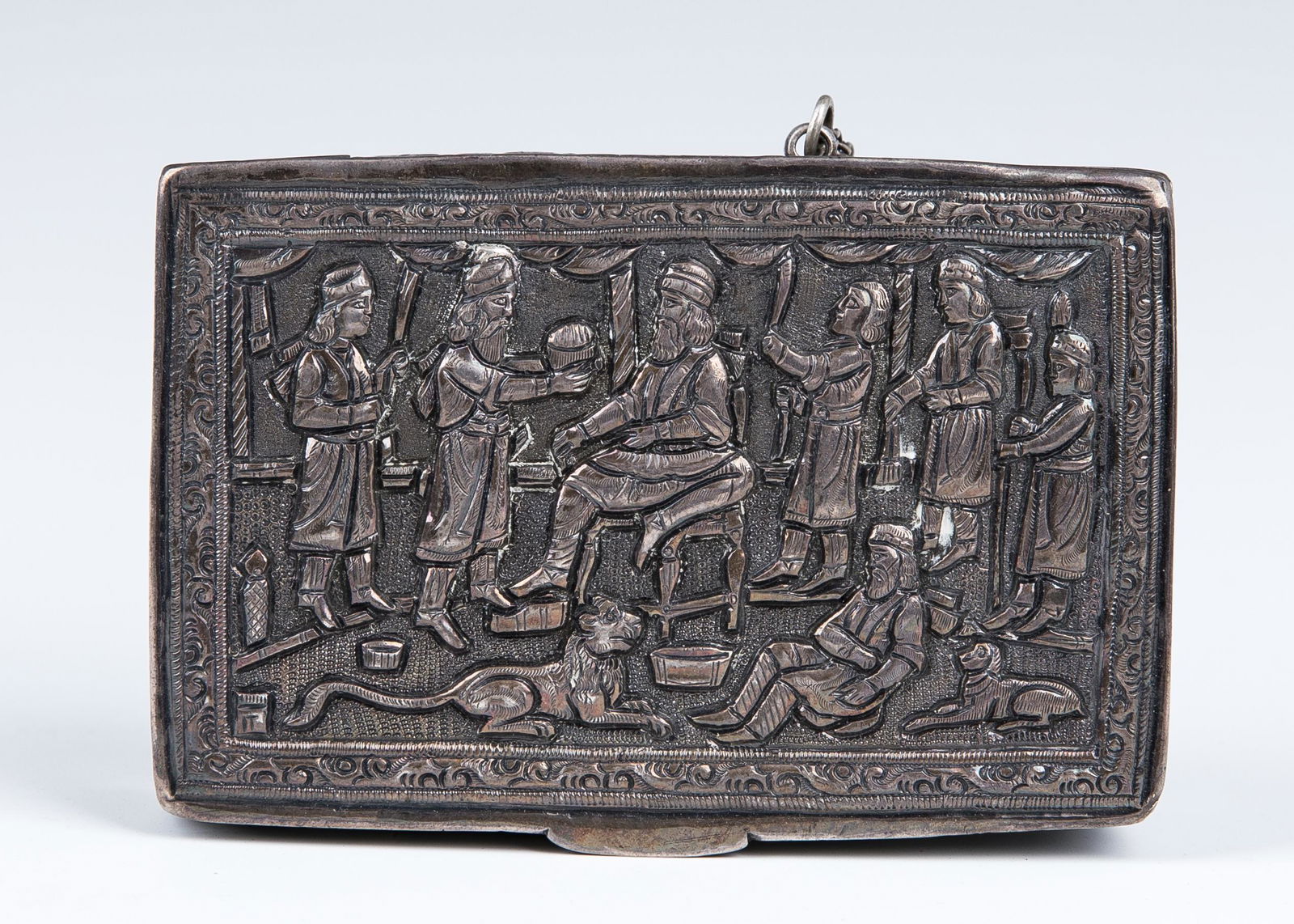 A SILVER SNUFF BOX. Possibly Persian, c. 1900. Chased (1 of 1)